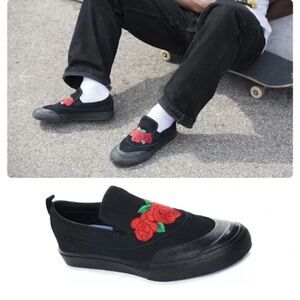 ADIDAS | NAKEL SMITH MATCHCOURT BLACK FLORAL EMBROIDERED SLIP ON SKATE SHOES | 8